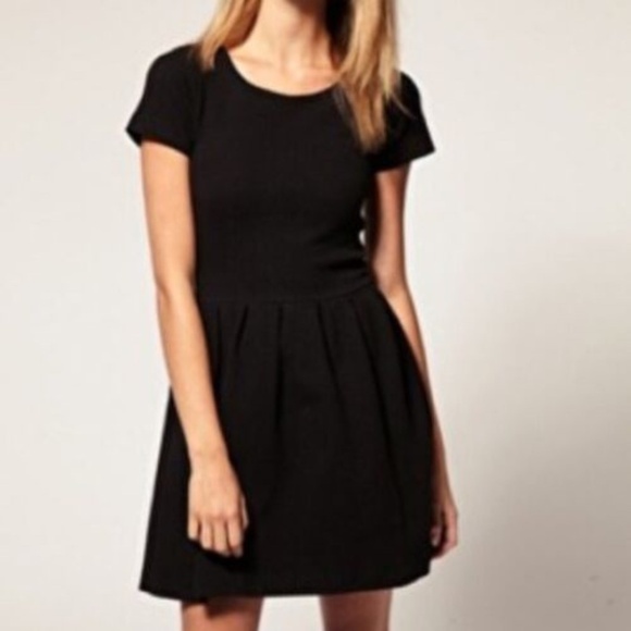 ANTHROPOLOGIE Ganni Black Basket Weave Textured Fit And Flare Dress Size Small - Picture 1 of 7